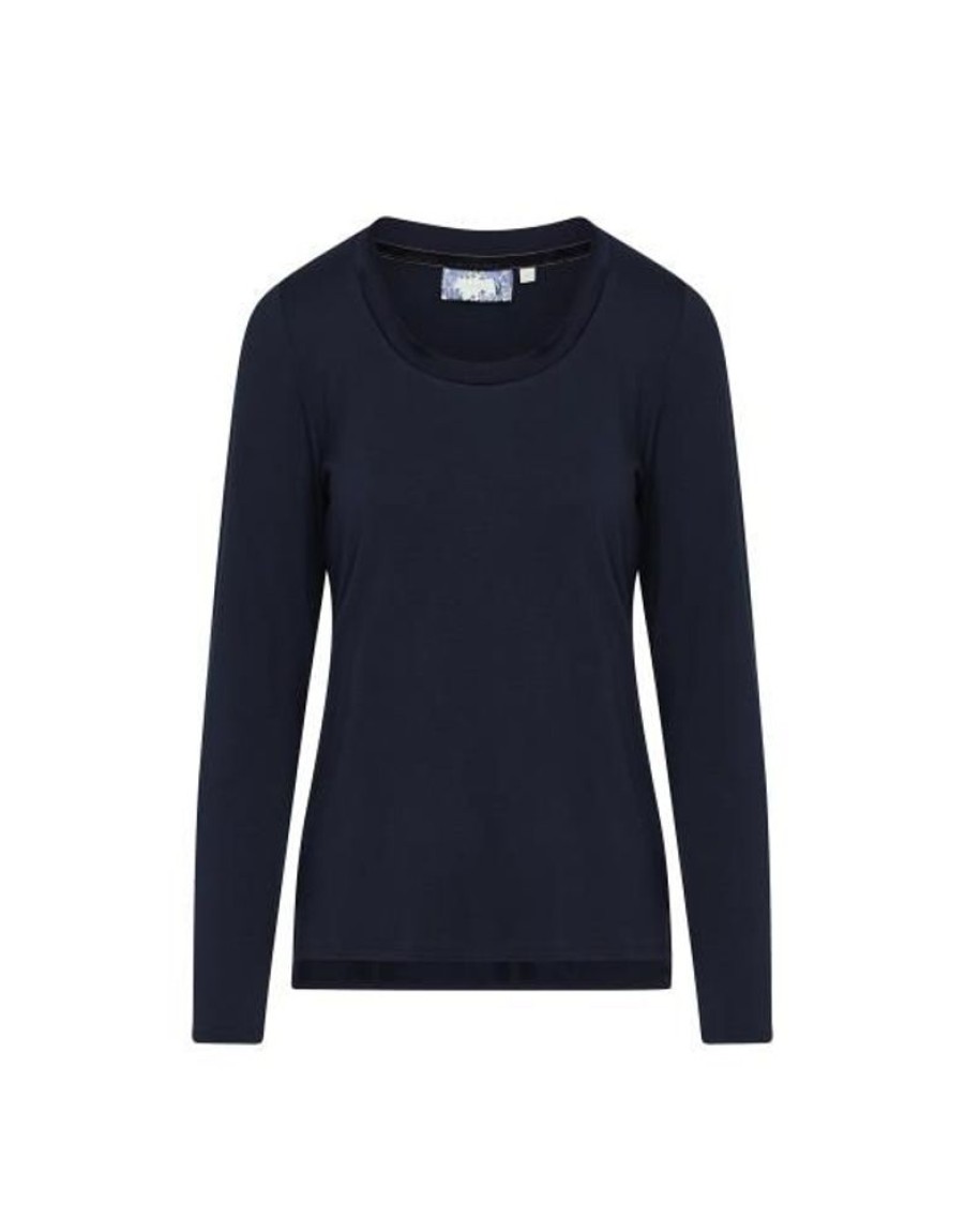 Shirts En Tops | ESSENZA Shirts En Tops Essenza Luyza Uni Darkest Blue Top Lange Mouw S