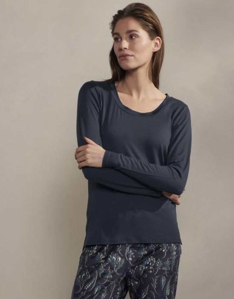 Shirts En Tops | ESSENZA Shirts En Tops Essenza Luyza Uni Darkest Blue Top Lange Mouw S