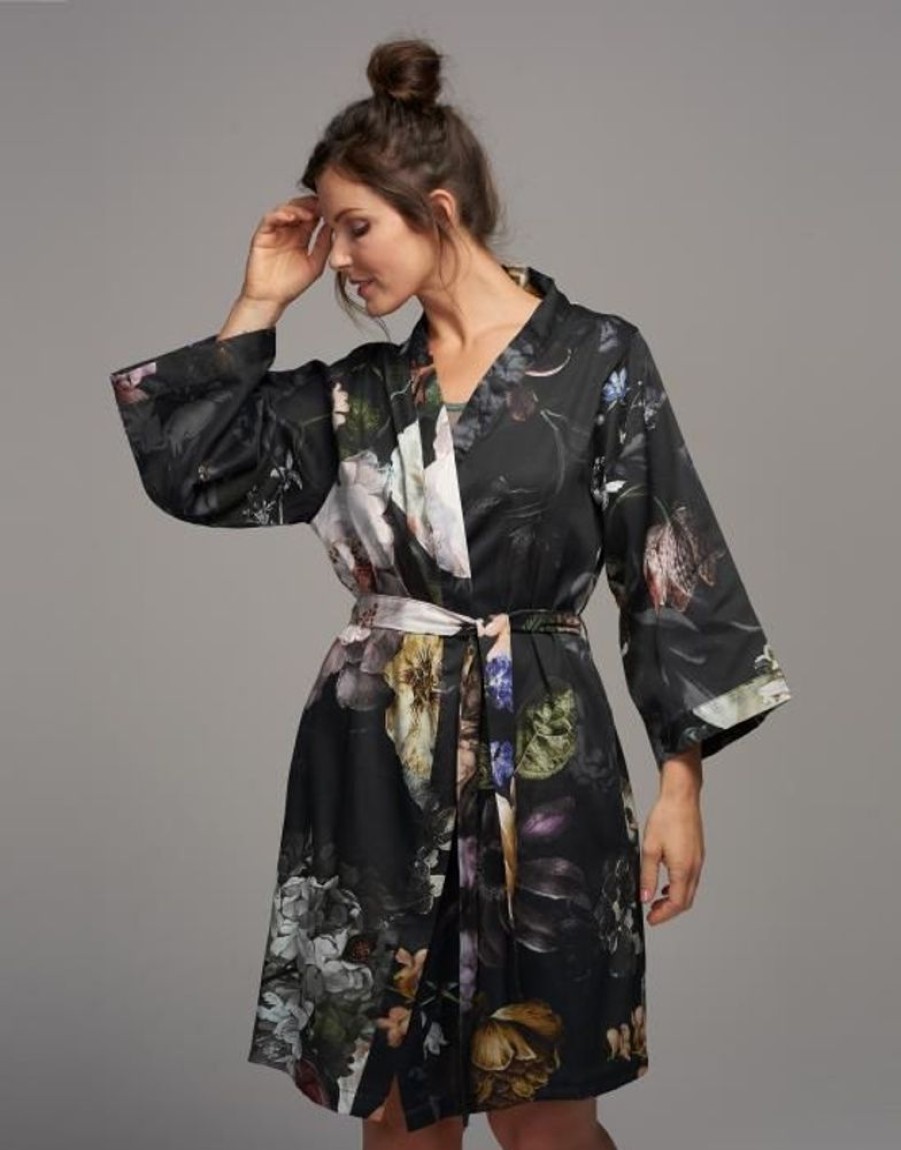 Kimono'S | ESSENZA Kimono'S Essenza Sarai Fleur Festive Blooming Black Kimono Xxl