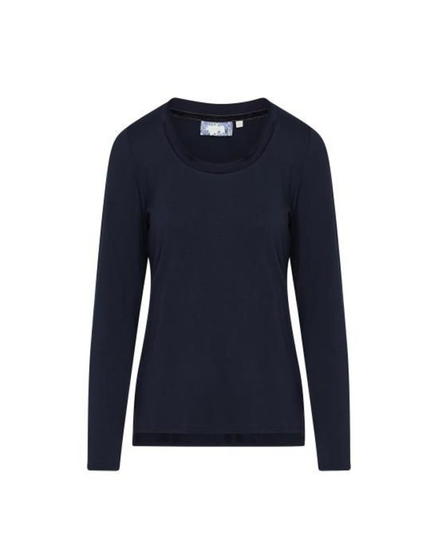 Shirts En Tops | ESSENZA Shirts En Tops Essenza Luyza Uni Darkest Blue Top Lange Mouw Xxl