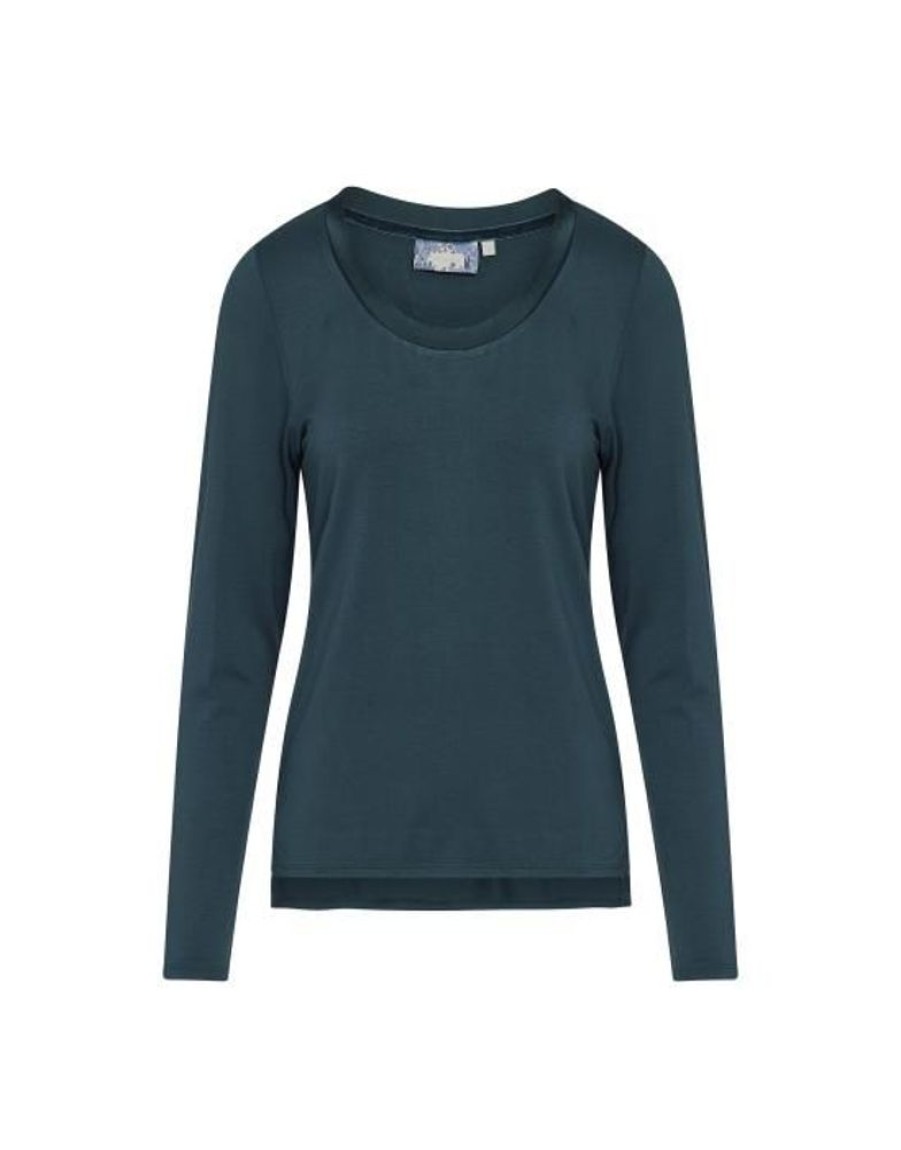 Shirts En Tops | ESSENZA Shirts En Tops Essenza Luyza Uni Deep Sea Blue Top Lange Mouw S