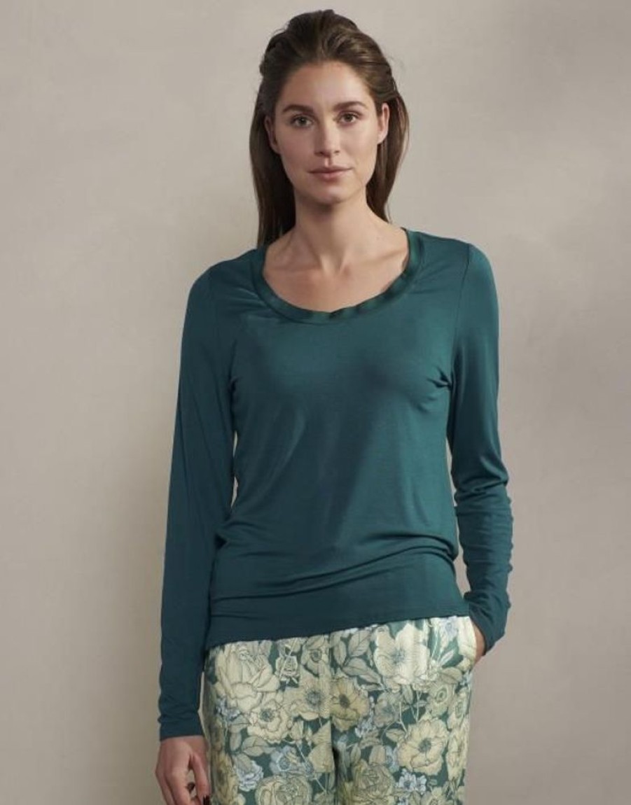 Shirts En Tops | ESSENZA Shirts En Tops Essenza Luyza Uni Deep Sea Blue Top Lange Mouw S