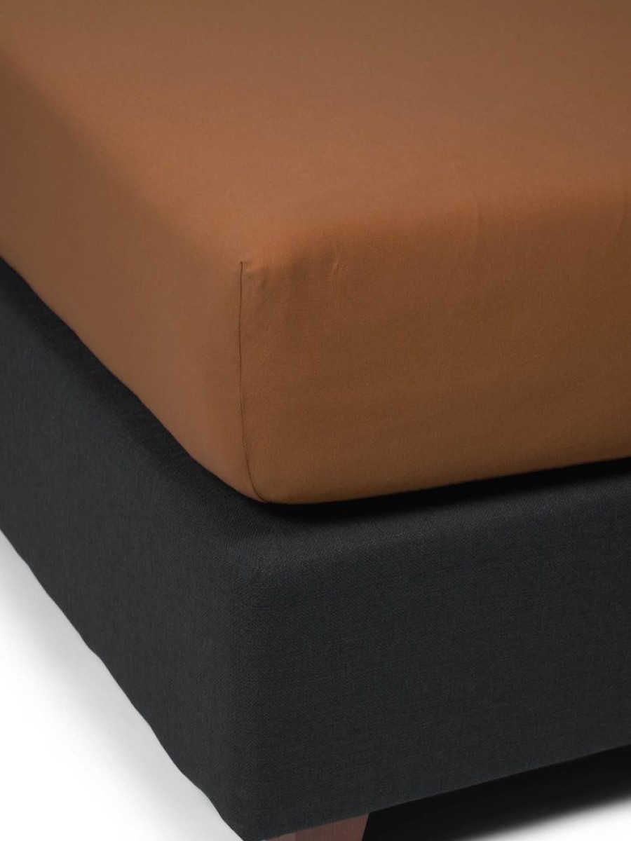 Hoeslakens | ESSENZA Hoeslakens Essenza The Perfect Organic Jersey Hoeslaken Leather Brown 90-100 X 200-220 Cm