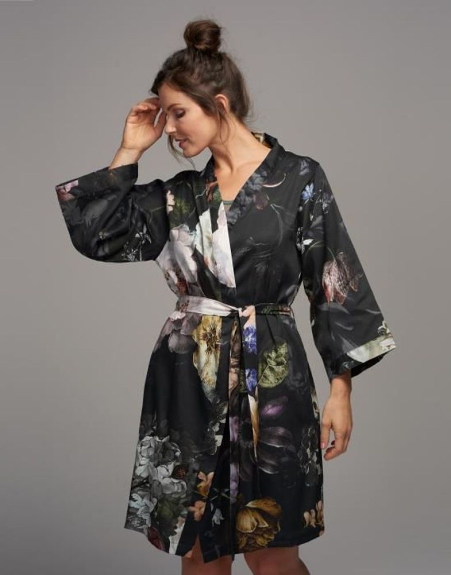 Kimono'S | ESSENZA Kimono'S Essenza Sarai Fleur Festive Blooming Black Kimono M