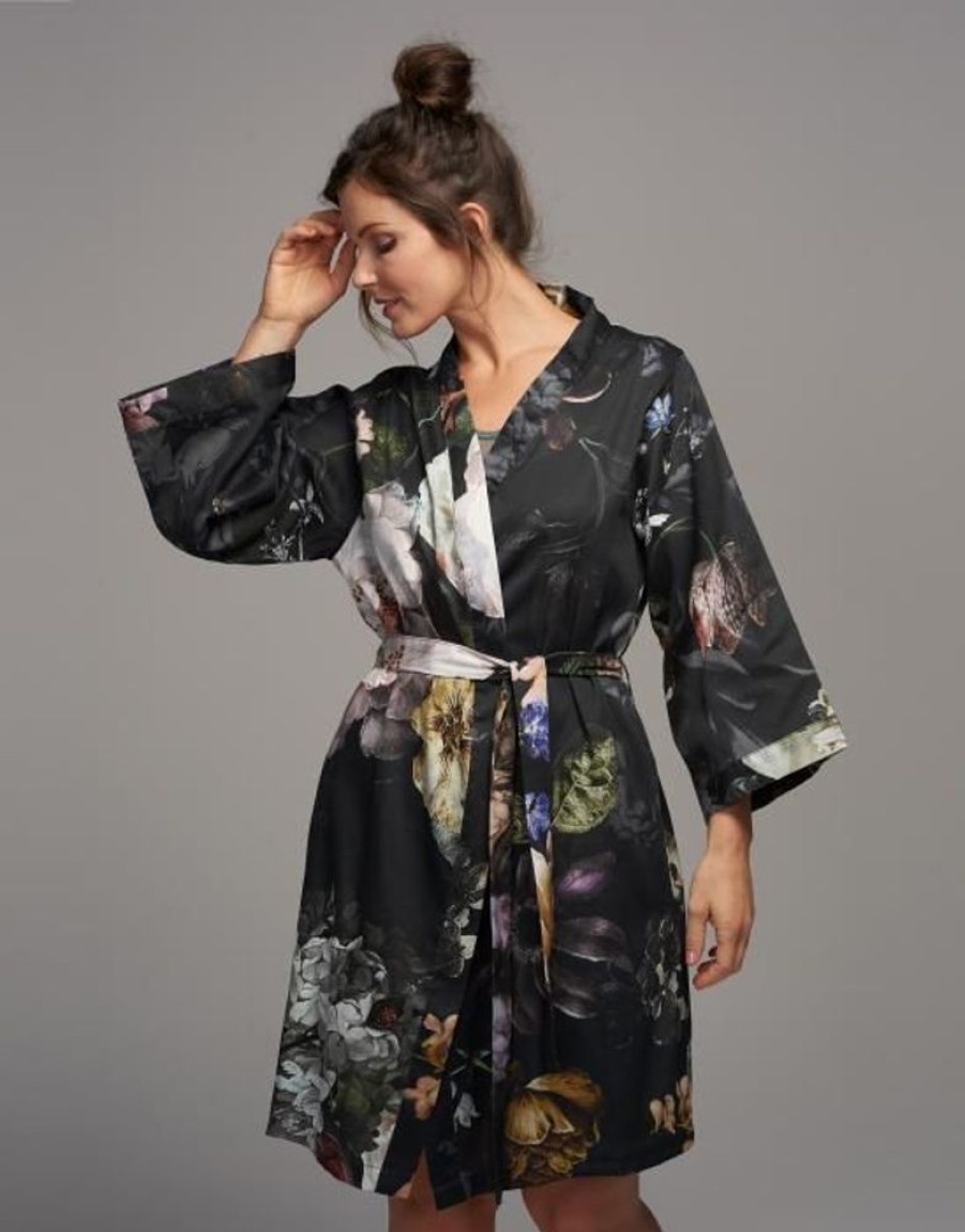 Kimono'S | ESSENZA Kimono'S Essenza Sarai Fleur Festive Blooming Black Kimono Xs