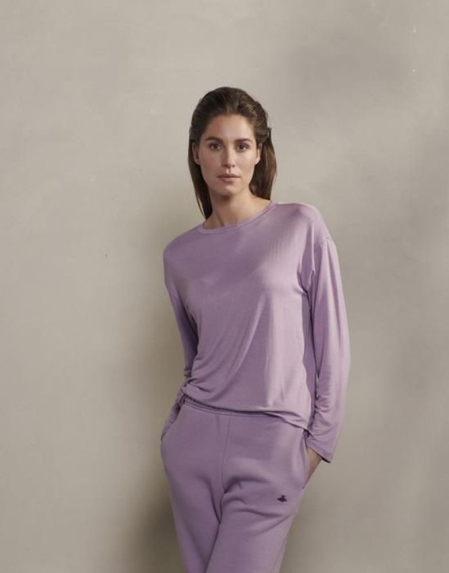 Shirts En Tops | ESSENZA Shirts En Tops Essenza Denna Uni Purple Violet Top Lange Mouw Xl