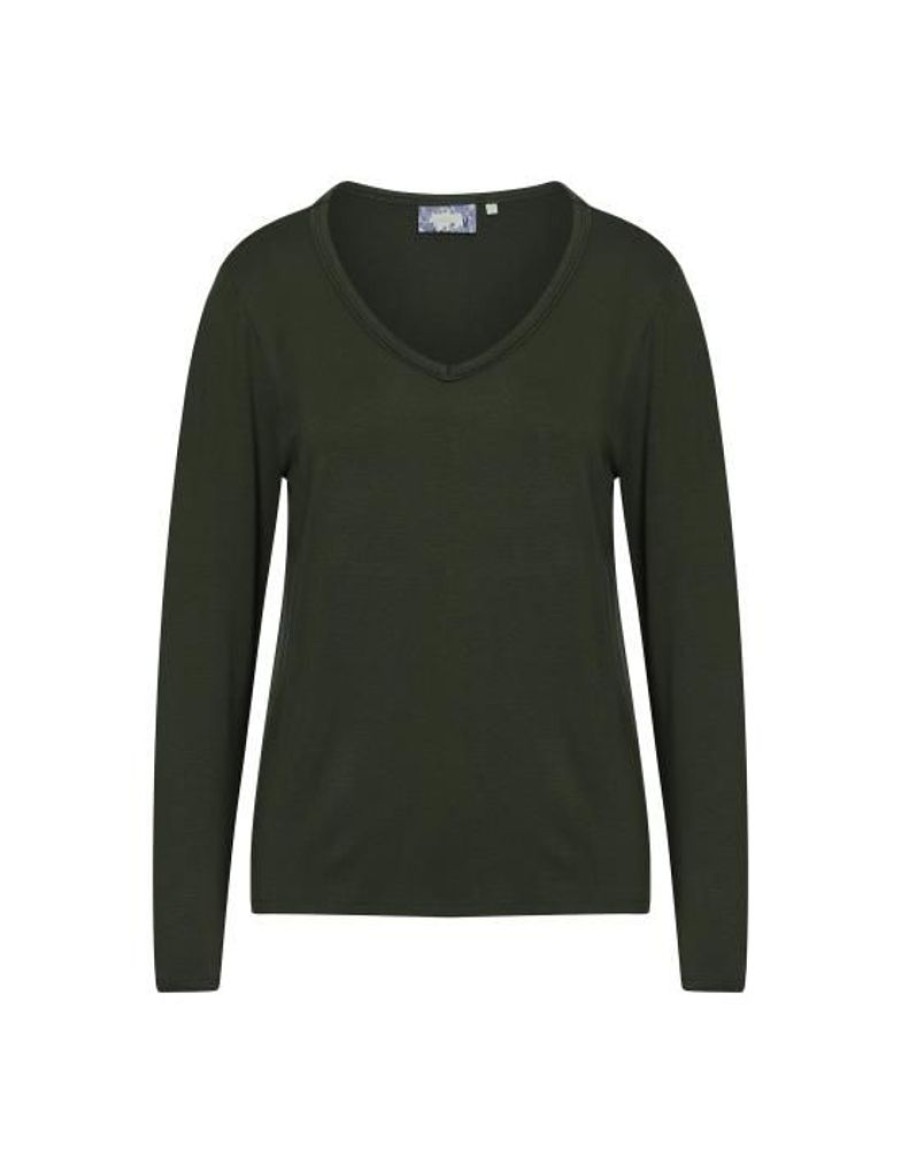 Shirts En Tops | ESSENZA Shirts En Tops Essenza Eva Uni Forest Green Top Lange Mouw S