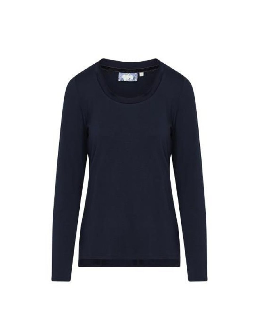 Shirts En Tops | ESSENZA Shirts En Tops Essenza Luyza Uni Darkest Blue Top Lange Mouw M