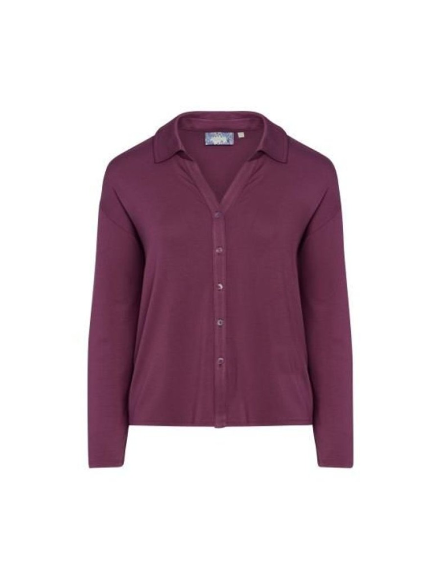 Shirts En Tops | ESSENZA Shirts En Tops Essenza Kae Uni Plum Wine Top Lange Mouw M