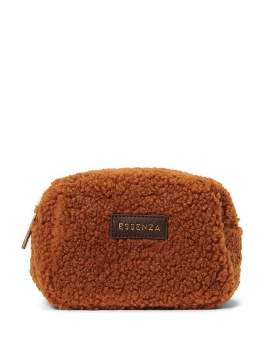 Toilettassen | ESSENZA Toilettassen Essenza Lucy Teddy Make-Up Tas Leather Brown Small