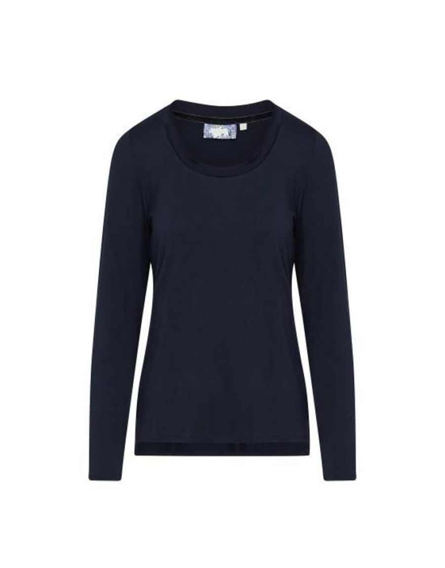 Shirts En Tops | ESSENZA Shirts En Tops Essenza Luyza Uni Darkest Blue Top Lange Mouw Xs