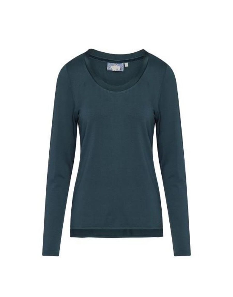 Shirts En Tops | ESSENZA Shirts En Tops Essenza Luyza Uni Deep Sea Blue Top Lange Mouw Xs