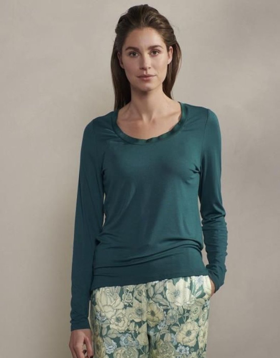 Shirts En Tops | ESSENZA Shirts En Tops Essenza Luyza Uni Deep Sea Blue Top Lange Mouw Xs