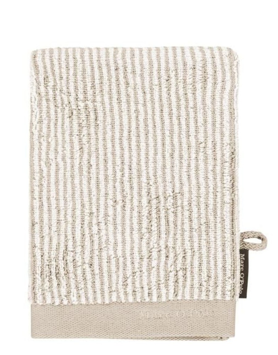 Washandjes | Marc O'Polo Washandjes Marc O'Polo Timeless Tone Stripe Washand Beige/Wit 16 X 22 Cm