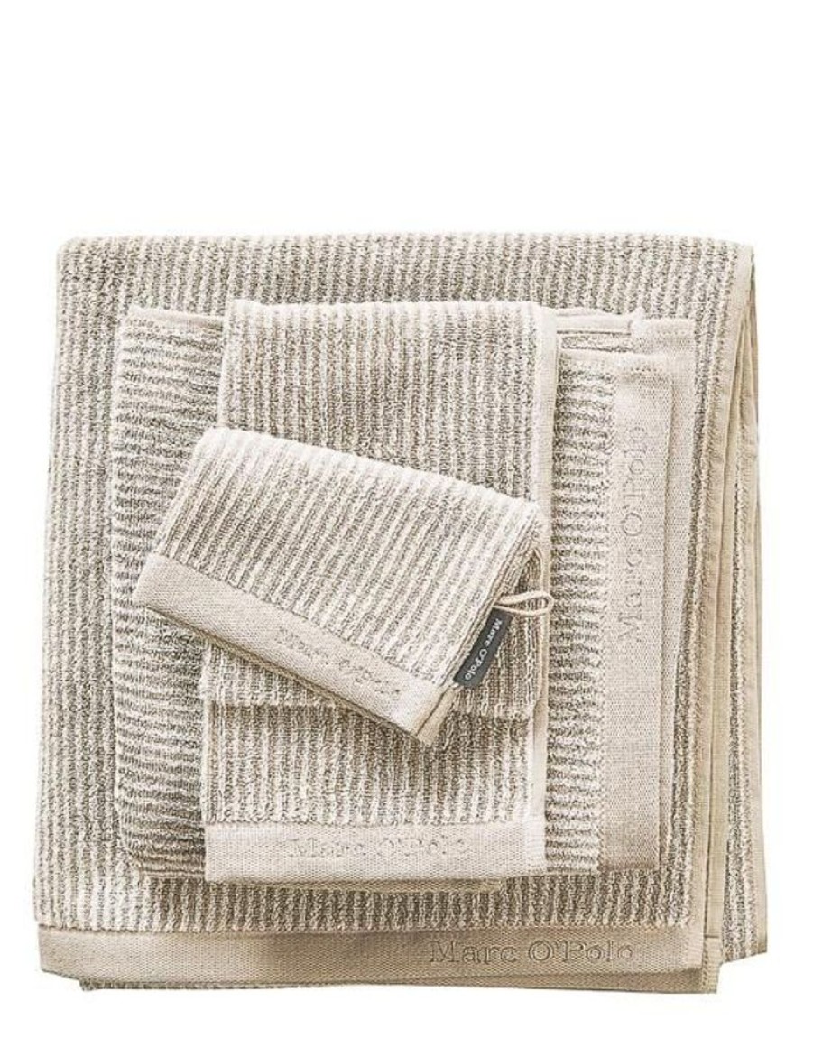 Washandjes | Marc O'Polo Washandjes Marc O'Polo Timeless Tone Stripe Washand Beige/Wit 16 X 22 Cm