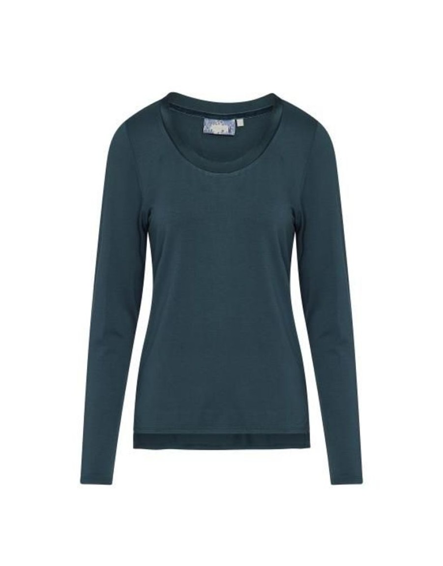 Shirts En Tops | ESSENZA Shirts En Tops Essenza Luyza Uni Deep Sea Blue Top Lange Mouw M