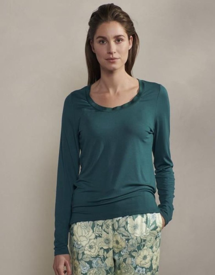 Shirts En Tops | ESSENZA Shirts En Tops Essenza Luyza Uni Deep Sea Blue Top Lange Mouw M