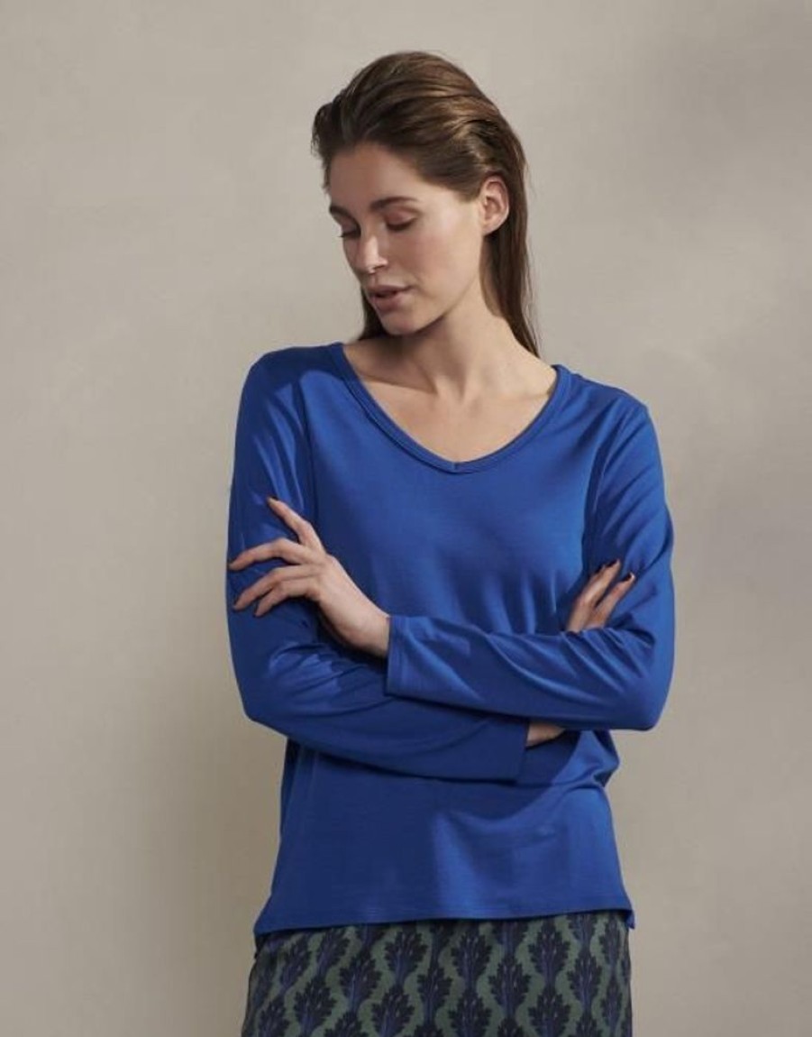 Shirts En Tops | ESSENZA Shirts En Tops Essenza Eva Uni Cobalt Blue Top Lange Mouw Xxl