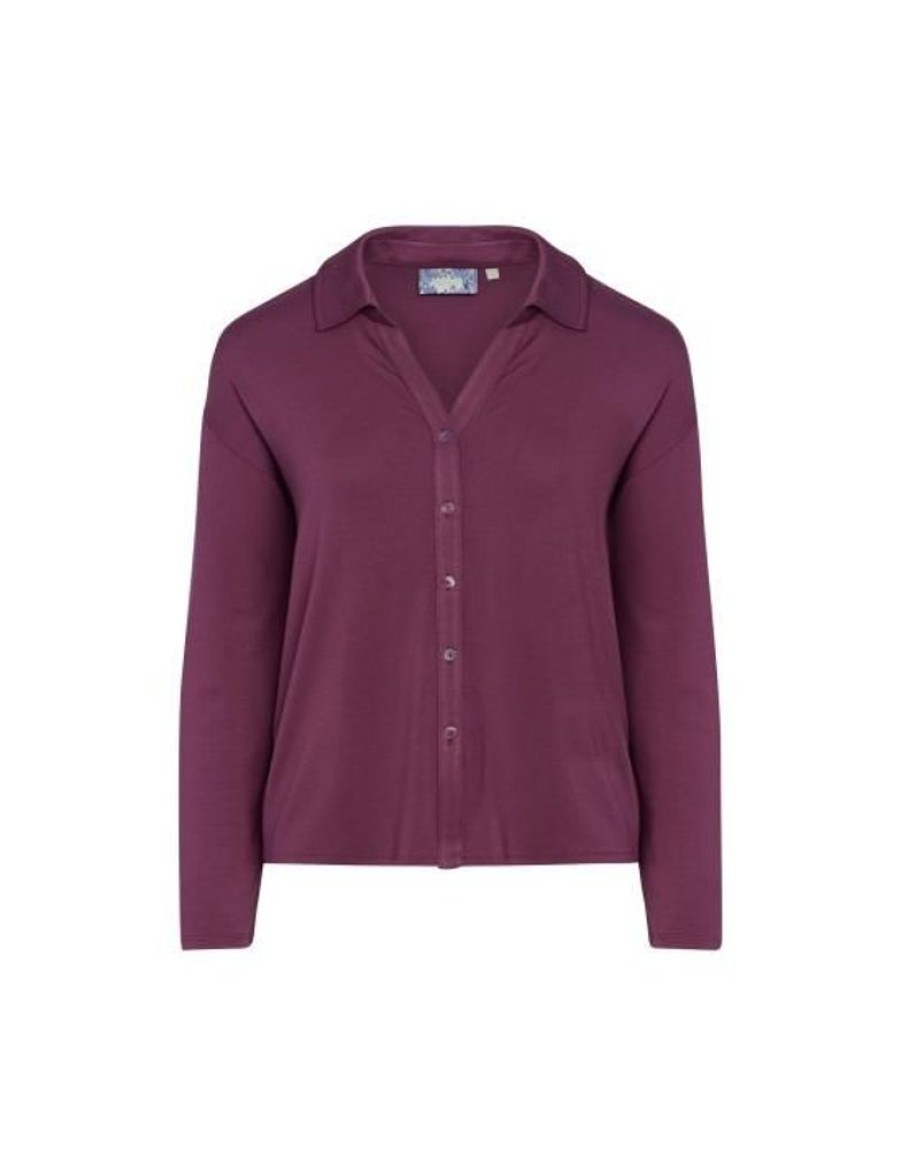 Shirts En Tops | ESSENZA Shirts En Tops Essenza Kae Uni Plum Wine Top Lange Mouw L