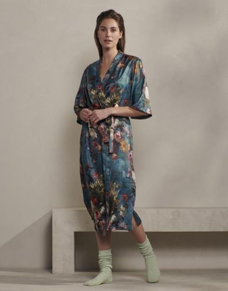 Kimono'S | ESSENZA Kimono'S Essenza Ilona Karli Deep Sea Blue Kimono L