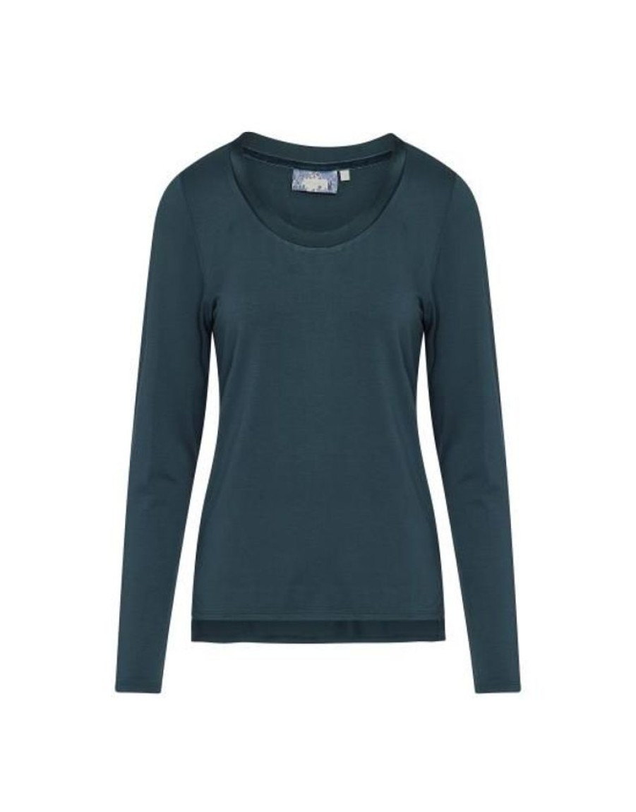 Shirts En Tops | ESSENZA Shirts En Tops Essenza Luyza Uni Deep Sea Blue Top Lange Mouw L