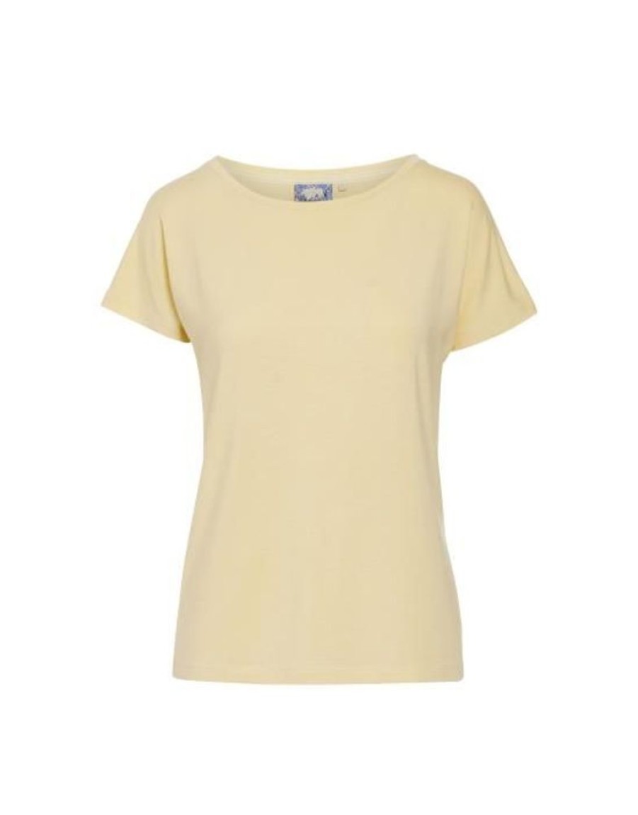 Shirts En Tops | ESSENZA Shirts En Tops Essenza Ellen Uni Yellow Straw Top Korte Mouw S