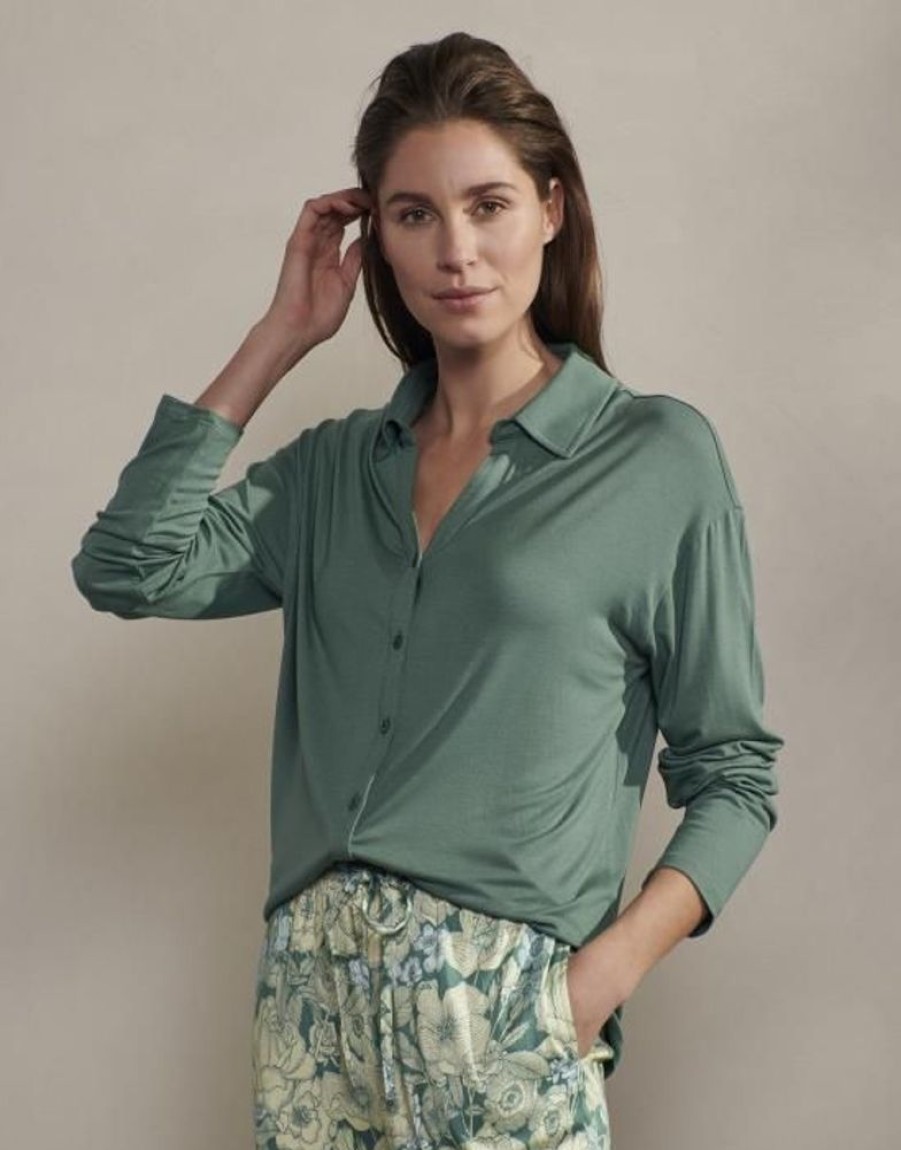 Shirts En Tops | ESSENZA Shirts En Tops Essenza Kae Uni Reef Green Top Lange Mouw S