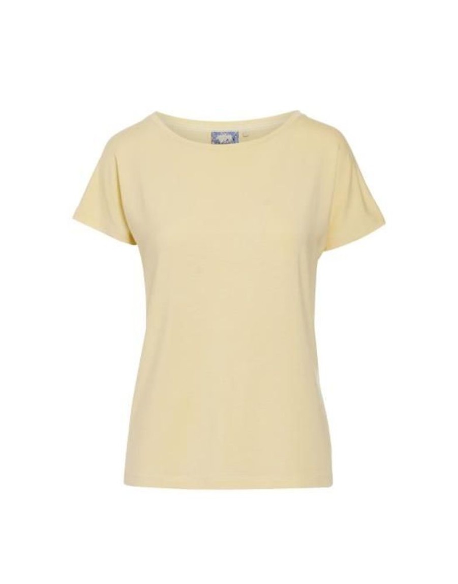 Shirts En Tops | ESSENZA Shirts En Tops Essenza Ellen Uni Yellow Straw Top Korte Mouw M