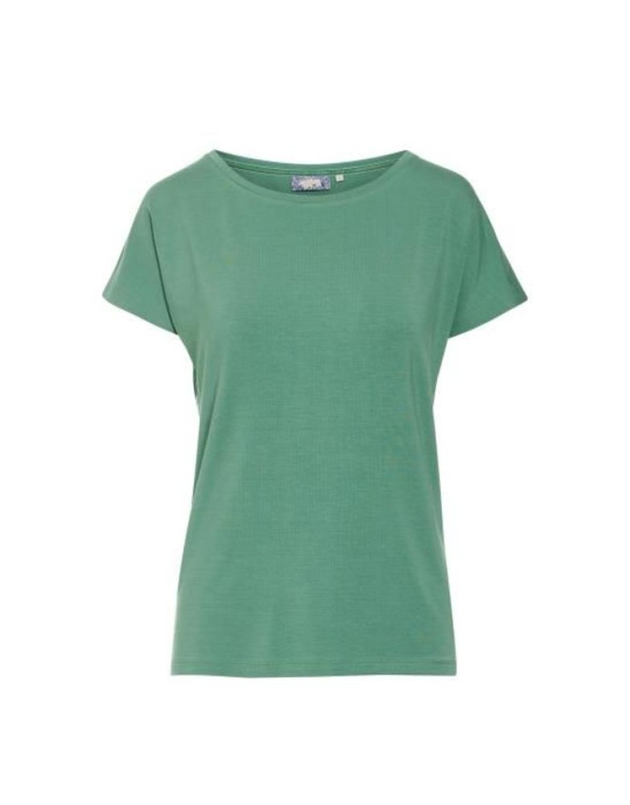 Shirts En Tops | ESSENZA Shirts En Tops Essenza Ellen Uni Verdant Green Top Korte Mouw M