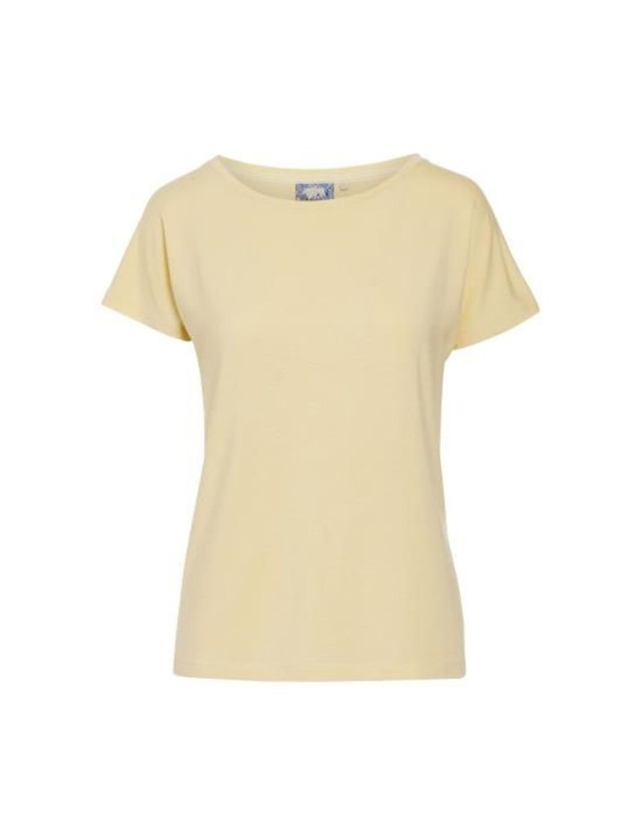 Shirts En Tops | ESSENZA Shirts En Tops Essenza Ellen Uni Yellow Straw Top Korte Mouw Xl